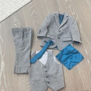 Gray Kids Blazer Set with Blue Accents